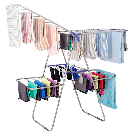Folding Clothes Drying Rack 2-Level Laundry Large  with Adjustable Height Wings