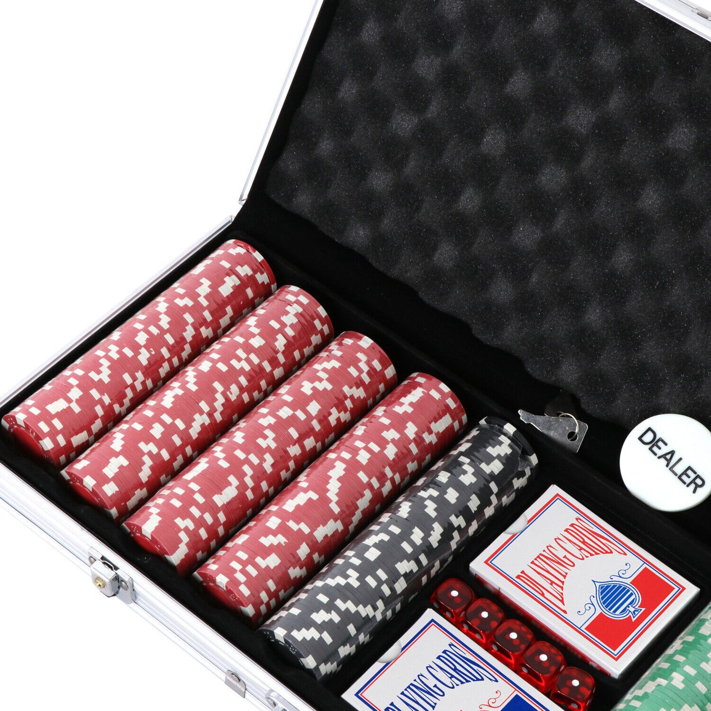 500PCS Chips Poker Dice Chip Texas Blackjack Cards Game Aluminum Case Portable