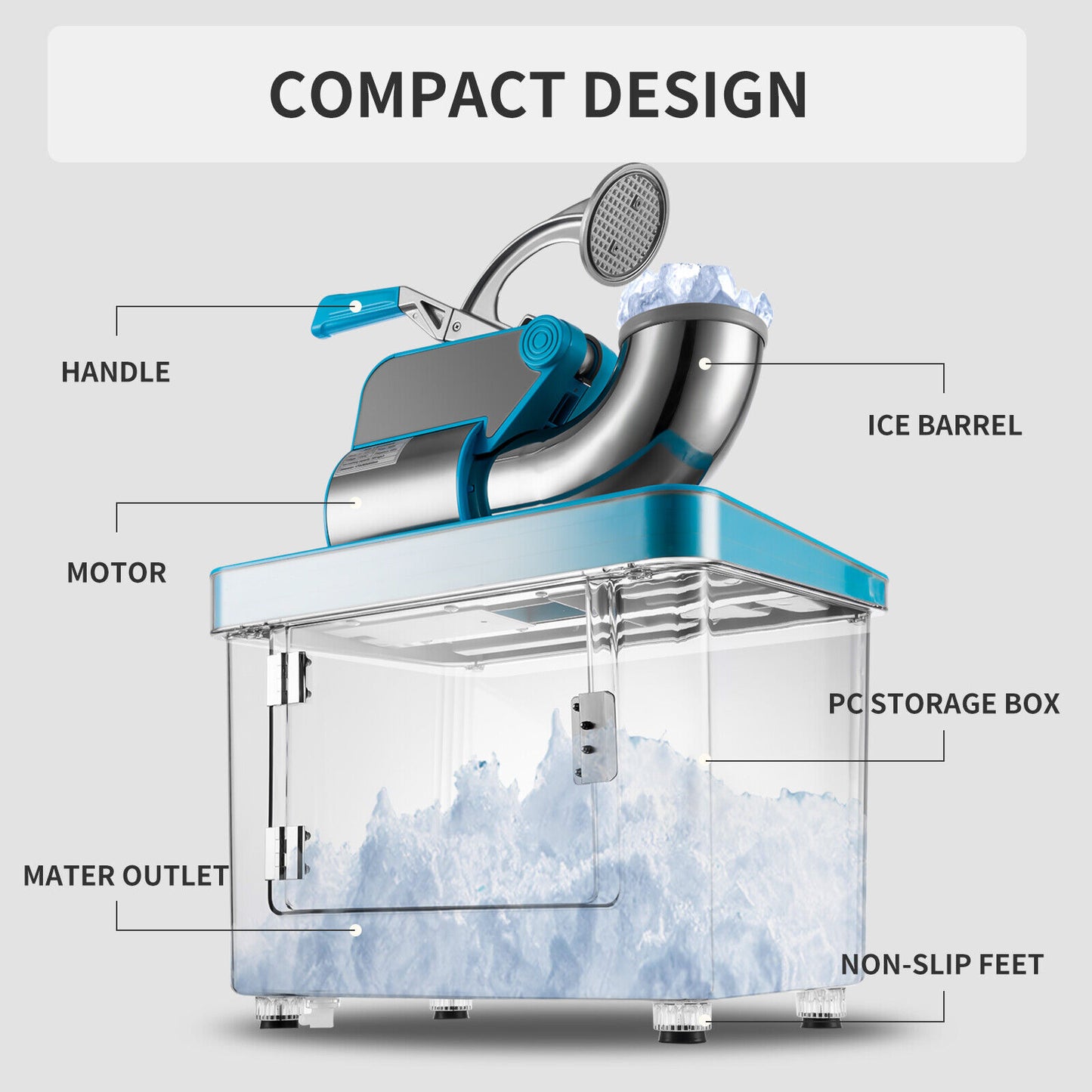 Electric Ice Shaver Ice Crusher Snow Cone Machine 660LBS/H w/Dual Blades ETL