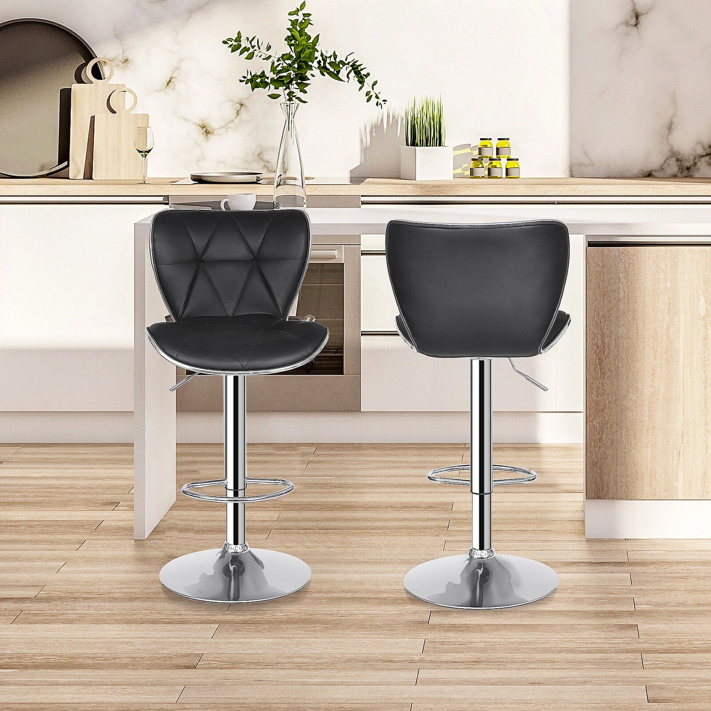 Bar Stools Set of 4 Counter Height PU Leather Shell Back Armless Chairs Black