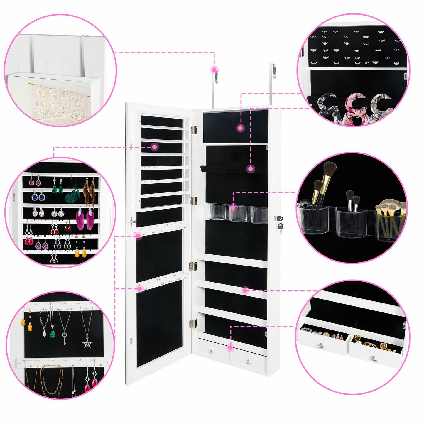 Jewelry Cabinet Jewelry Armoire Wall Door Mounted Jewelry Organizer Lockable