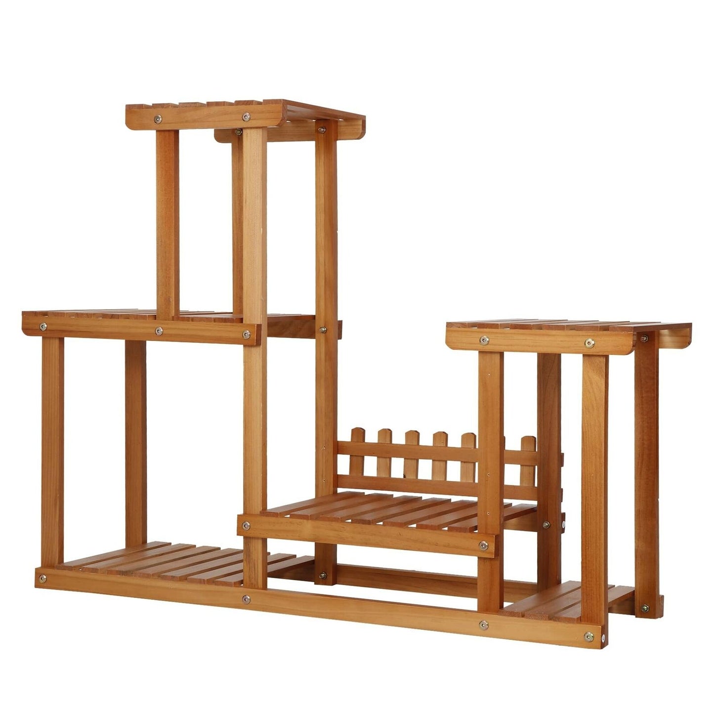 Wood Plant Stand Multiple Tiers Freestanding Flower Display Rack, Natural