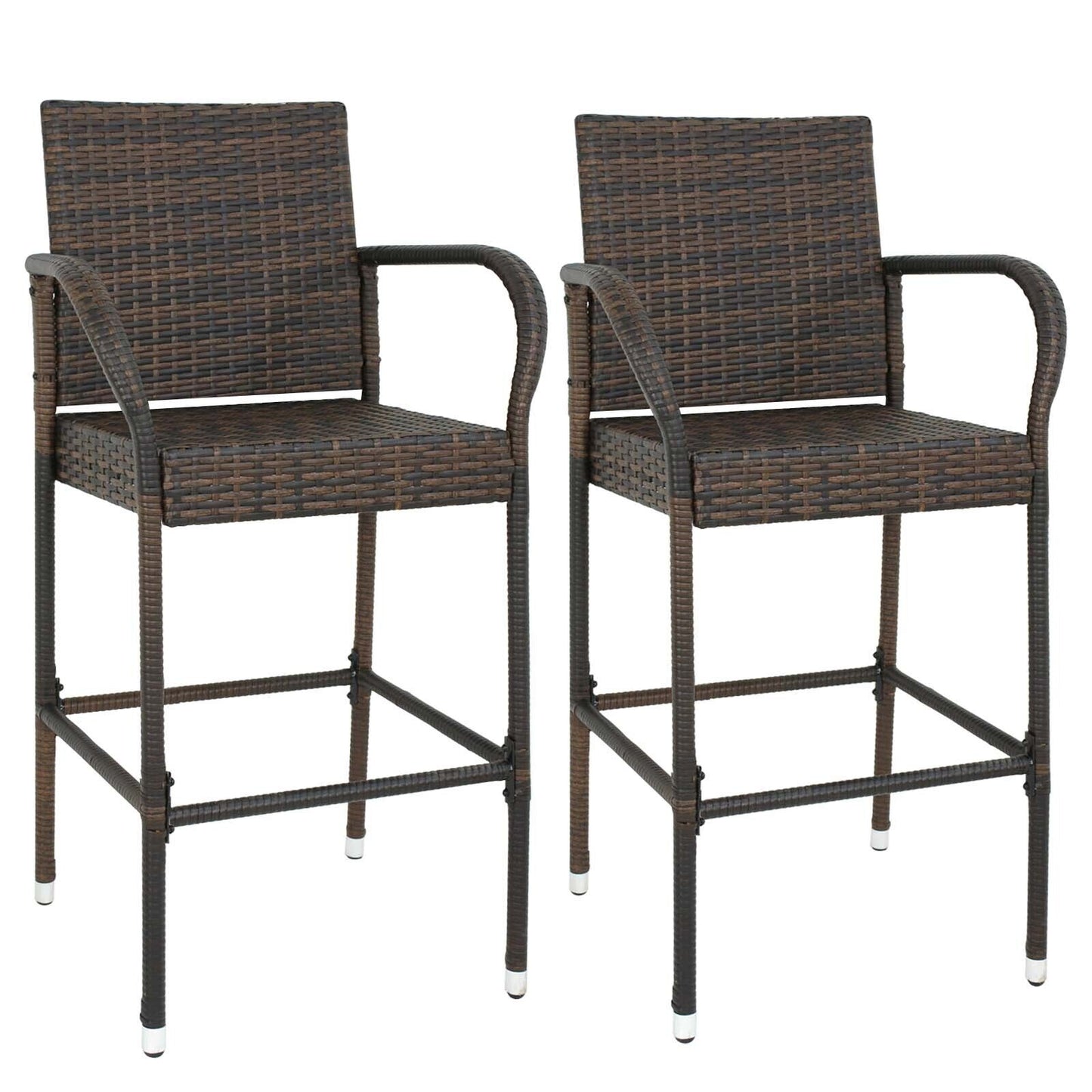 6PCS Wicker Rattan Barstools Backyard Patio Chairs Bar Stools Furniture Brown