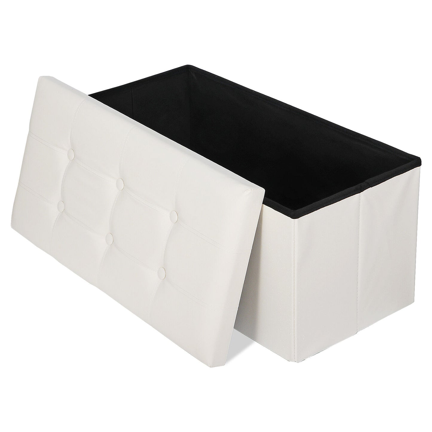 30" Folding 80L Storage Ottoman Bench PVC Leather Footrest Padded Seat Lid Beige