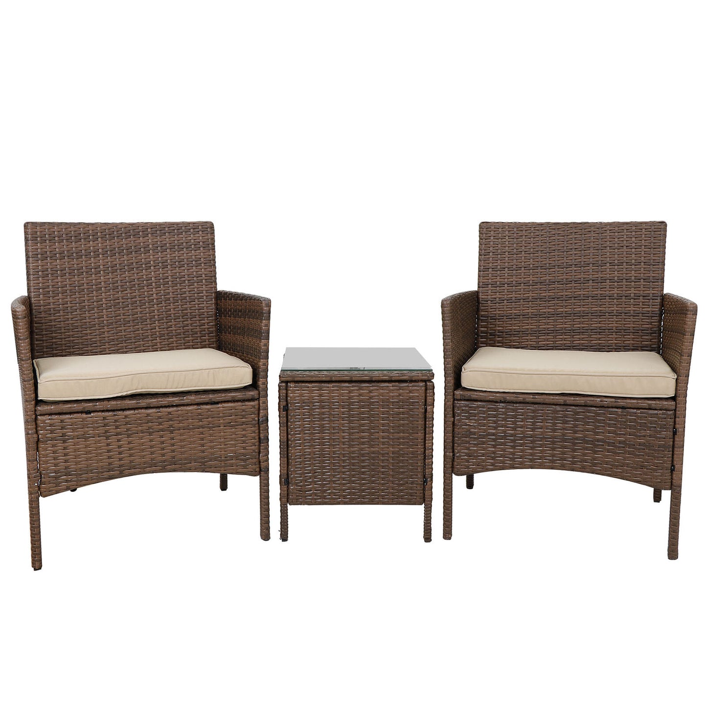 Patio Porch Furniture Sets 3 Pieces PE Rattan Wicker Chairs w/ Table