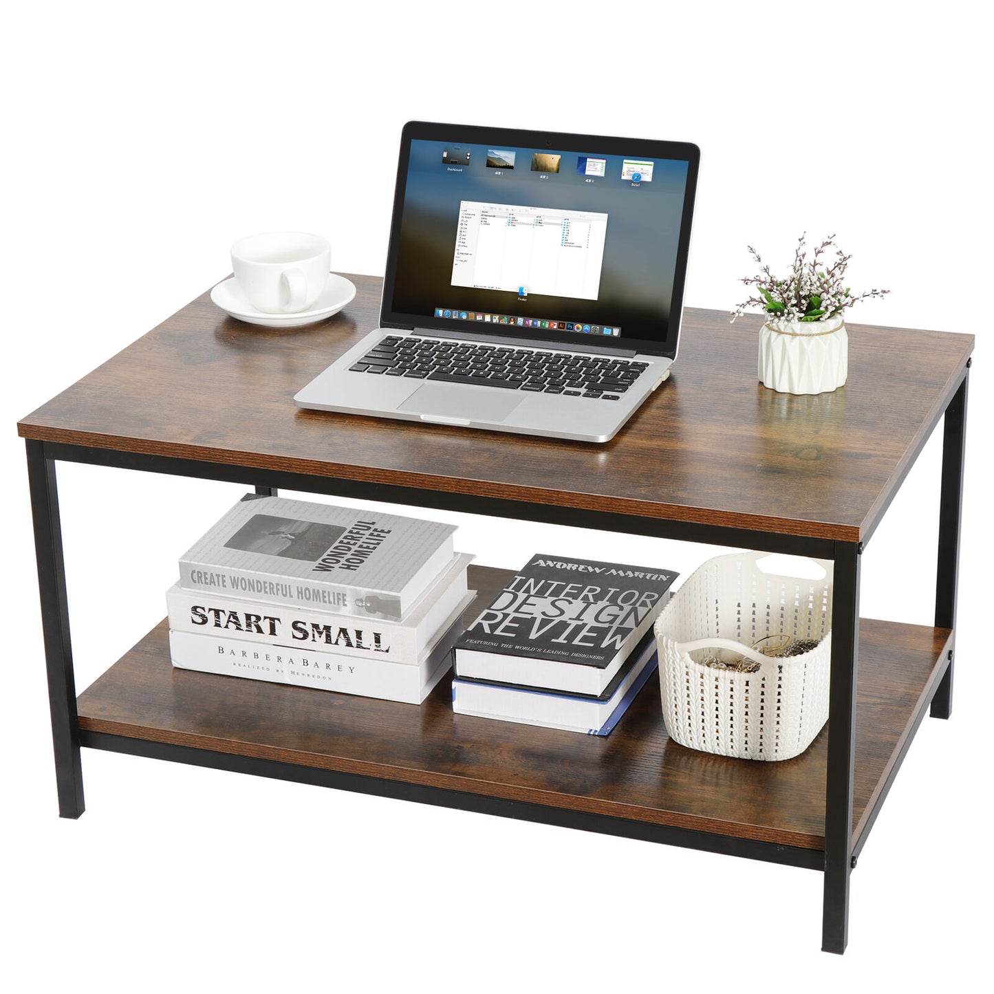 Coffee Table Industrial Vintage Cocktail Table with Storage Shelf for Livingroom