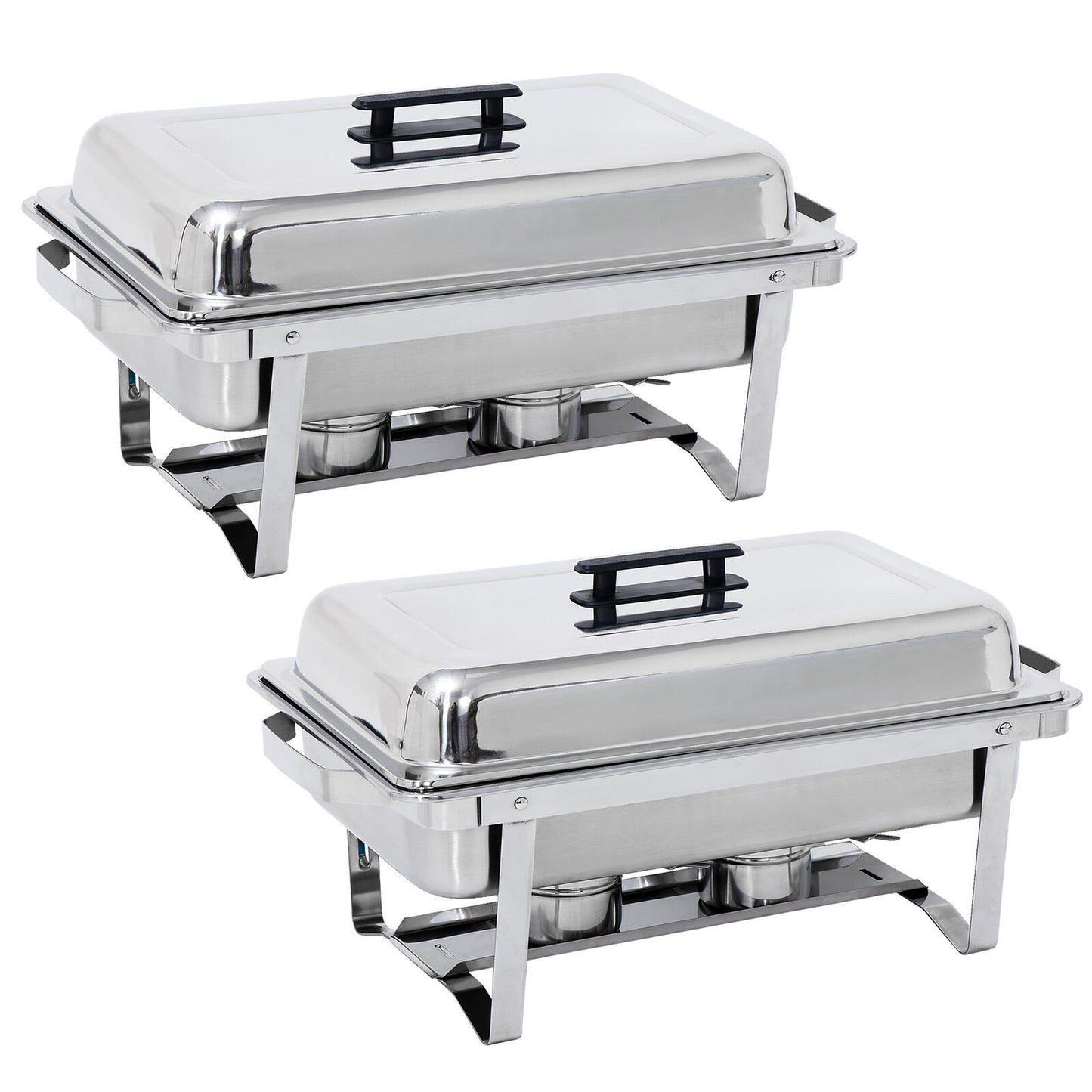 Stainless Steel 2 Round Chafing Dish+2 Rectangular Chafers w/Foldable Frame Legs
