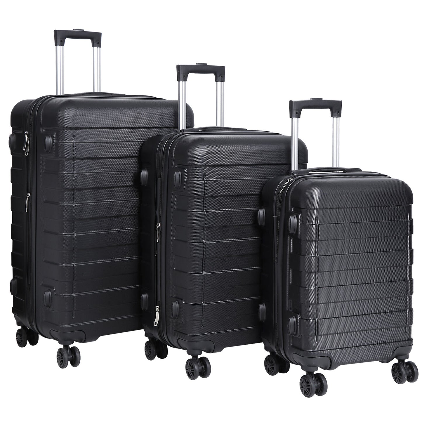3PCS Carry on Luggage Set Travel Suitcase Hardside Spinner 22.5"/26.3"/30" Black