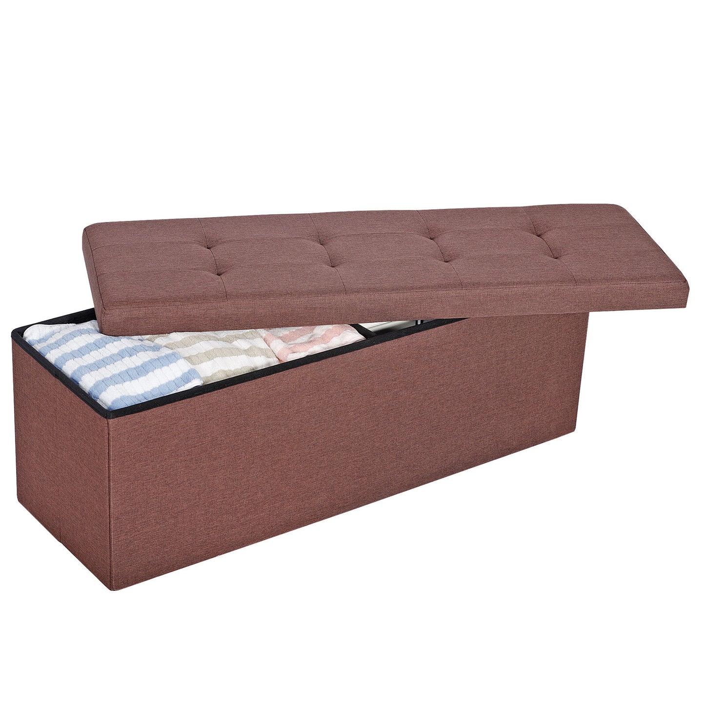 43" Storage Ottoman Bench Folding Chest Footrest Stool MDF Frame With Lid Brown