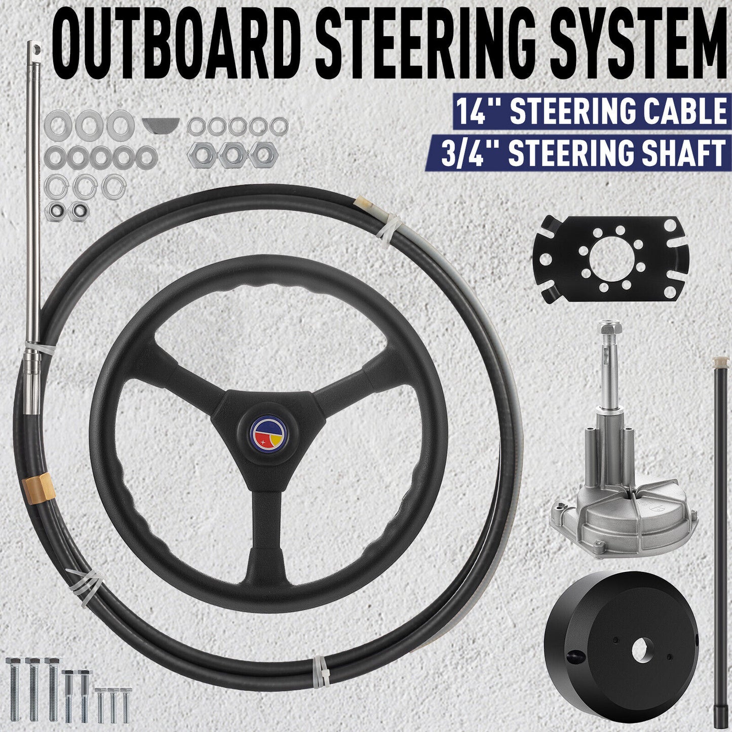 14 Feet Boat Rotary Steering System Outboard Kit Marine With 13.5" Wheel SS13714