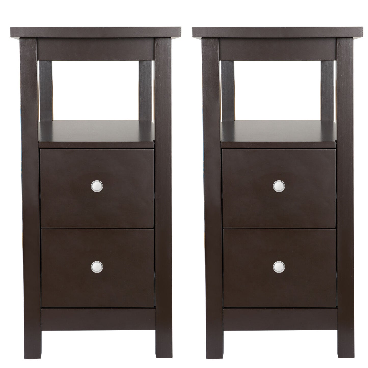2PCS End Table with 2 Drawer and Shelf Narrow for Living Room