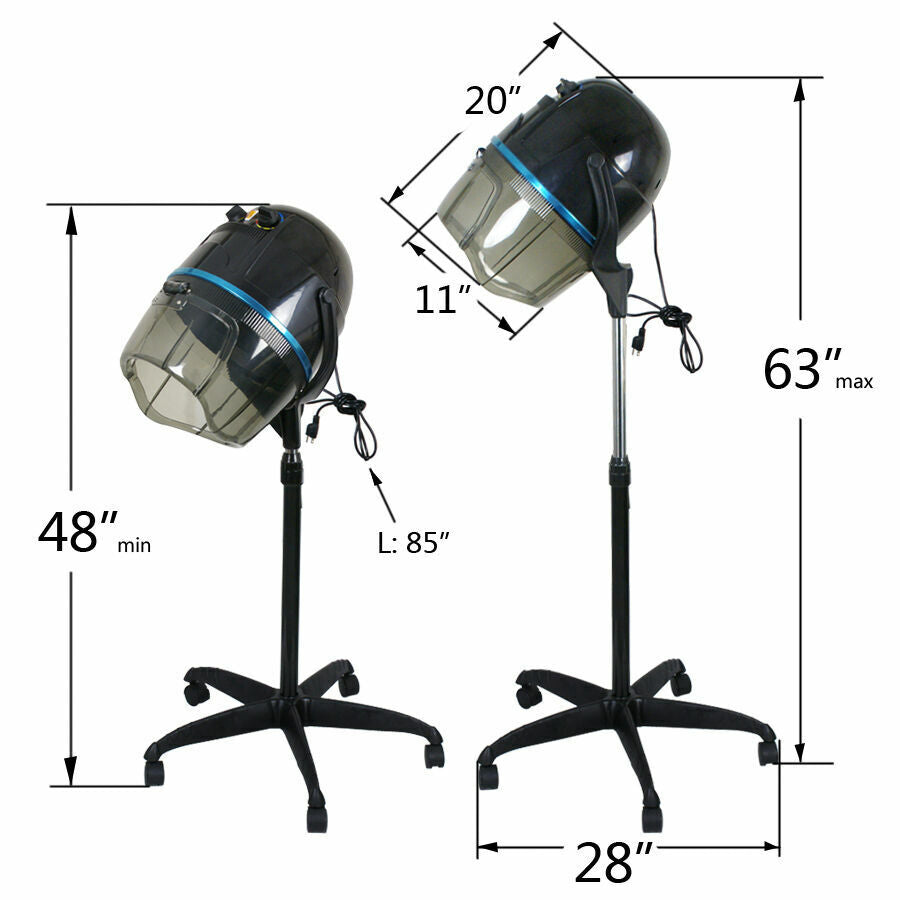 Double Adjustable 1300W Hooded Floor Salon Hair Bonnet Dryer Stand Up W/Wheels