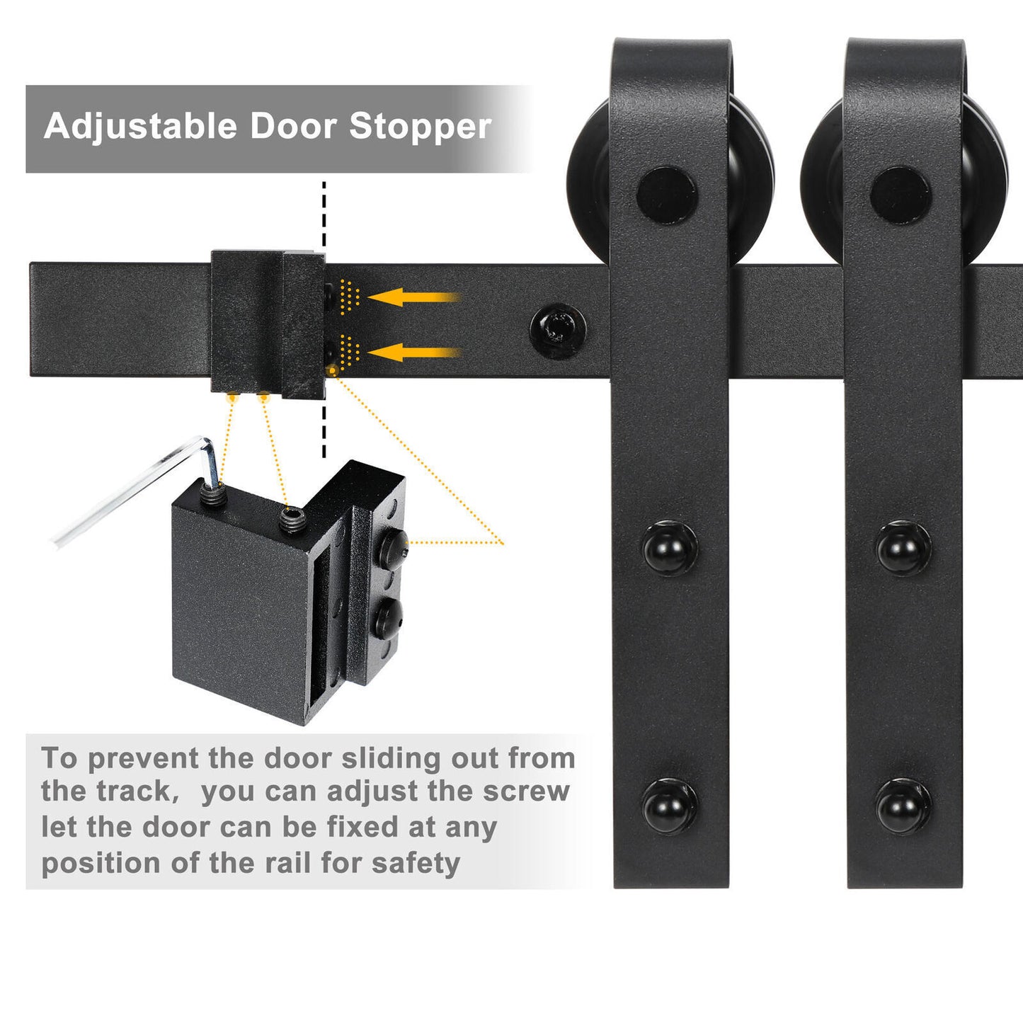 6.6FT Sliding Barn Door Hardware Kit Track Rail Closet Hang Style Roller Black