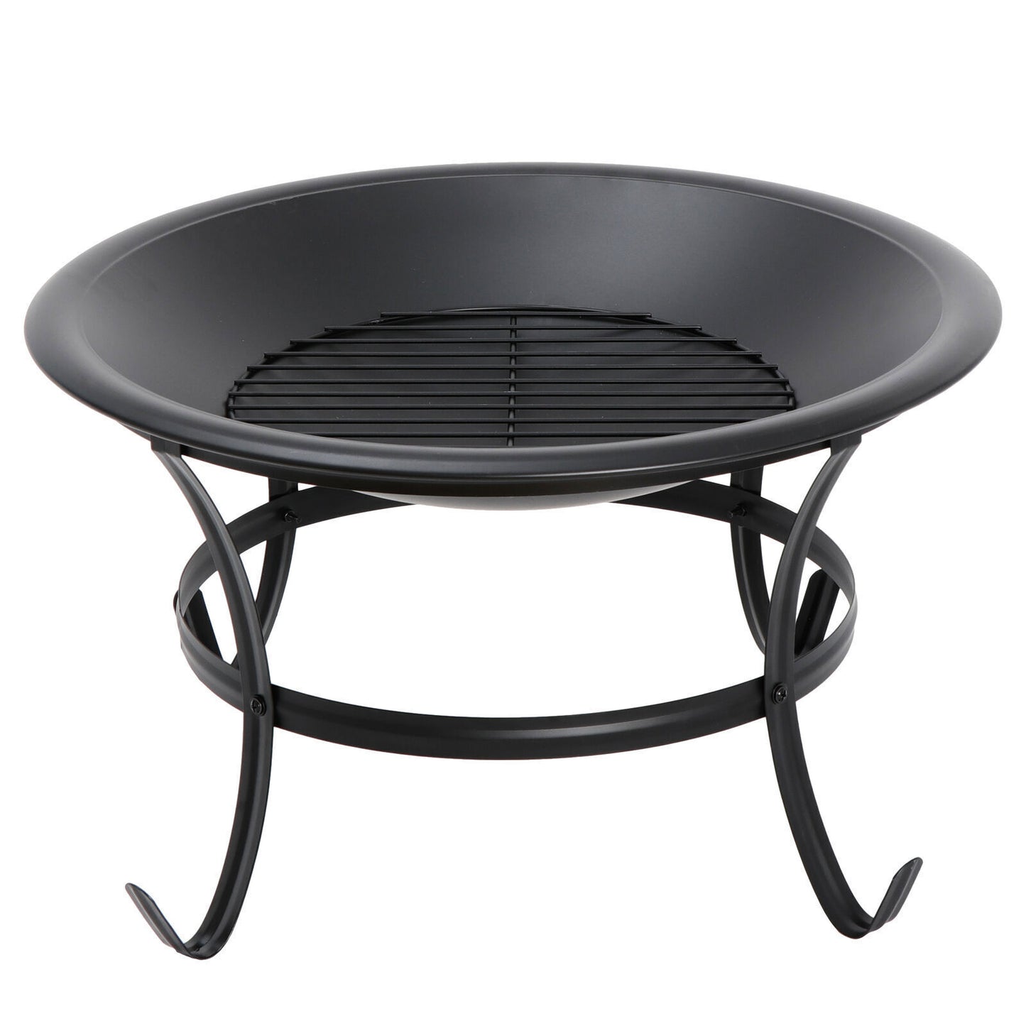 22" Round Fire Pit Patio Wood Burning Bowl Stove Fireplace W/ Lid Poker Black