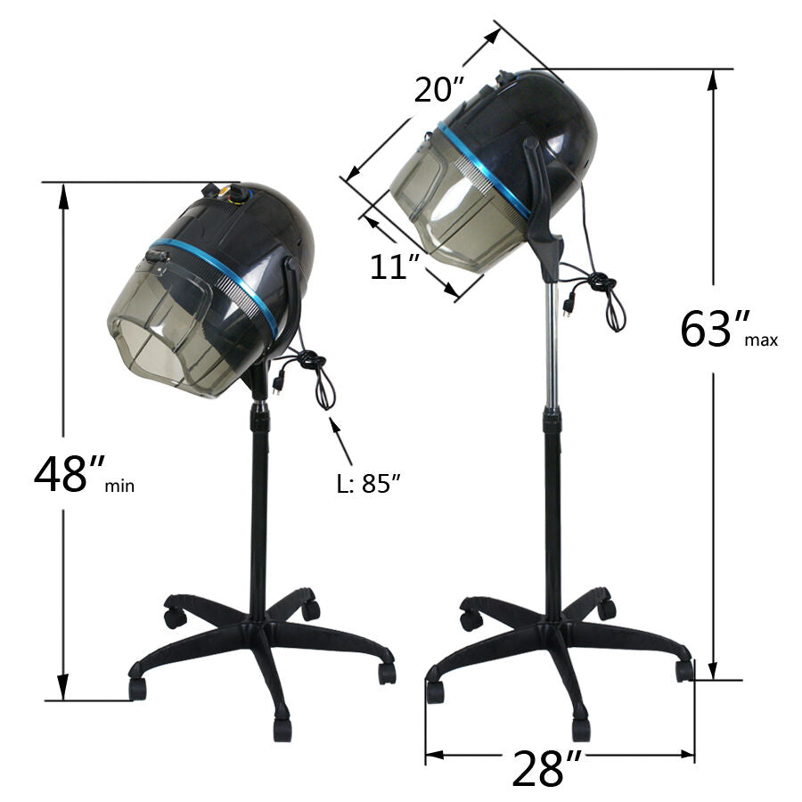 Professional 1300W Adjustable Hooded Floor Hair Bonnet Dryer Stand Up W/Wheels