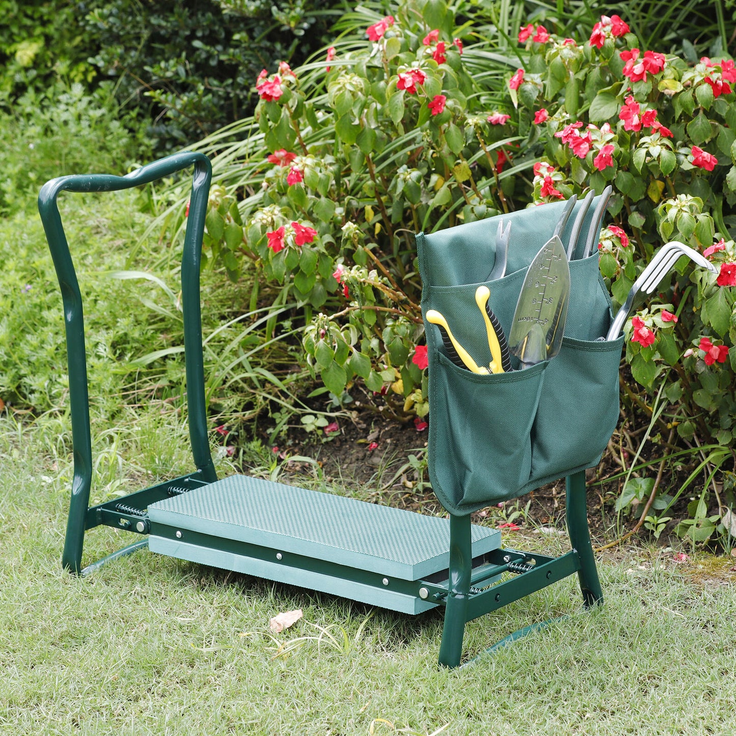 Foldable Garden Kneeler Bench Stool Soft Cushion Seat Pad Kneeling  w Tool Pouch