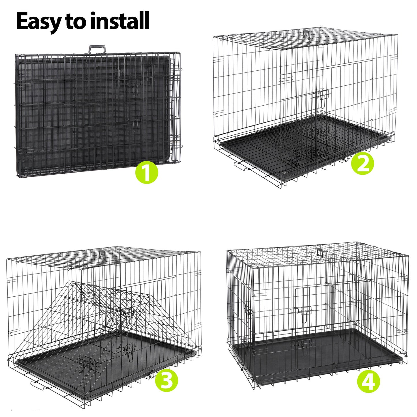 42" Dog Crate Kennel Folding Metal Pet Cage 2 Door With Tray Pan Black