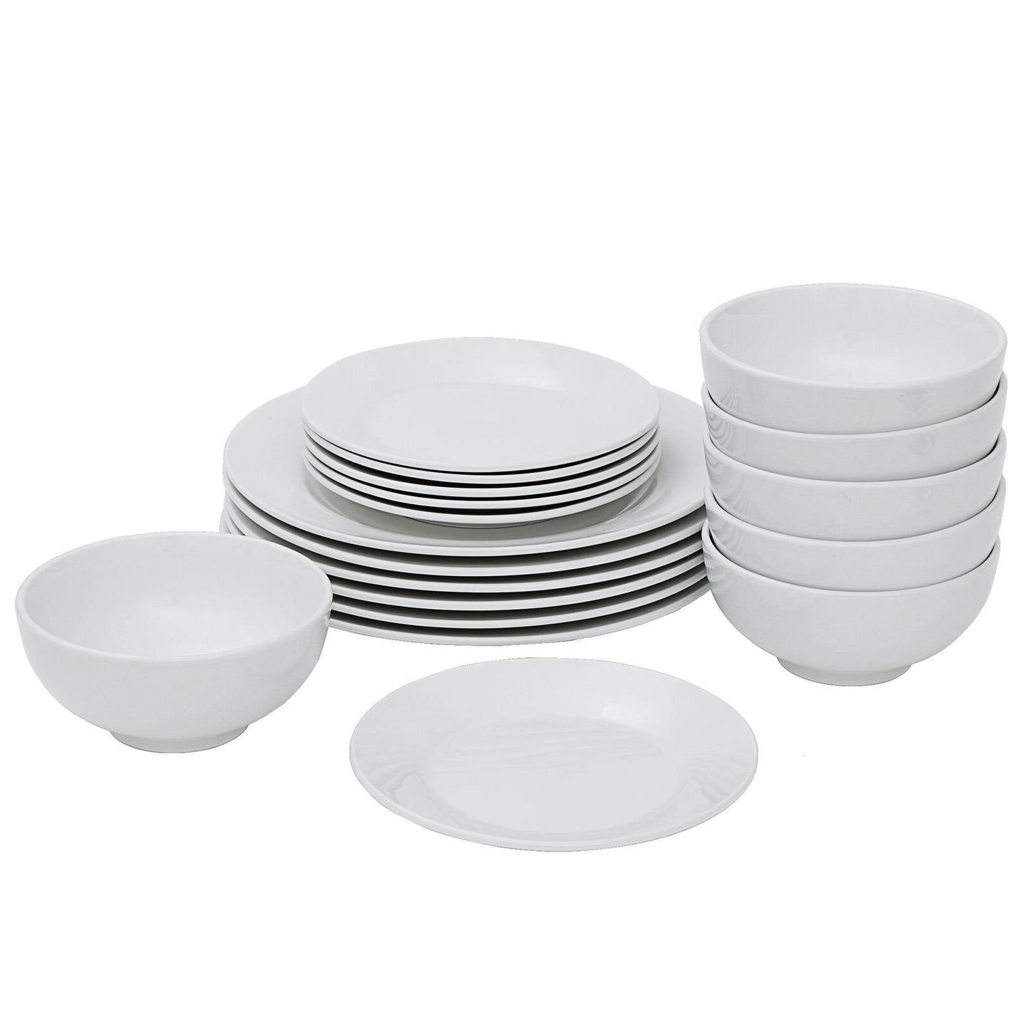 18 Piece Dinner Plates Bowl Dinnerware Set Service for 6 White Porcelain Kitchen