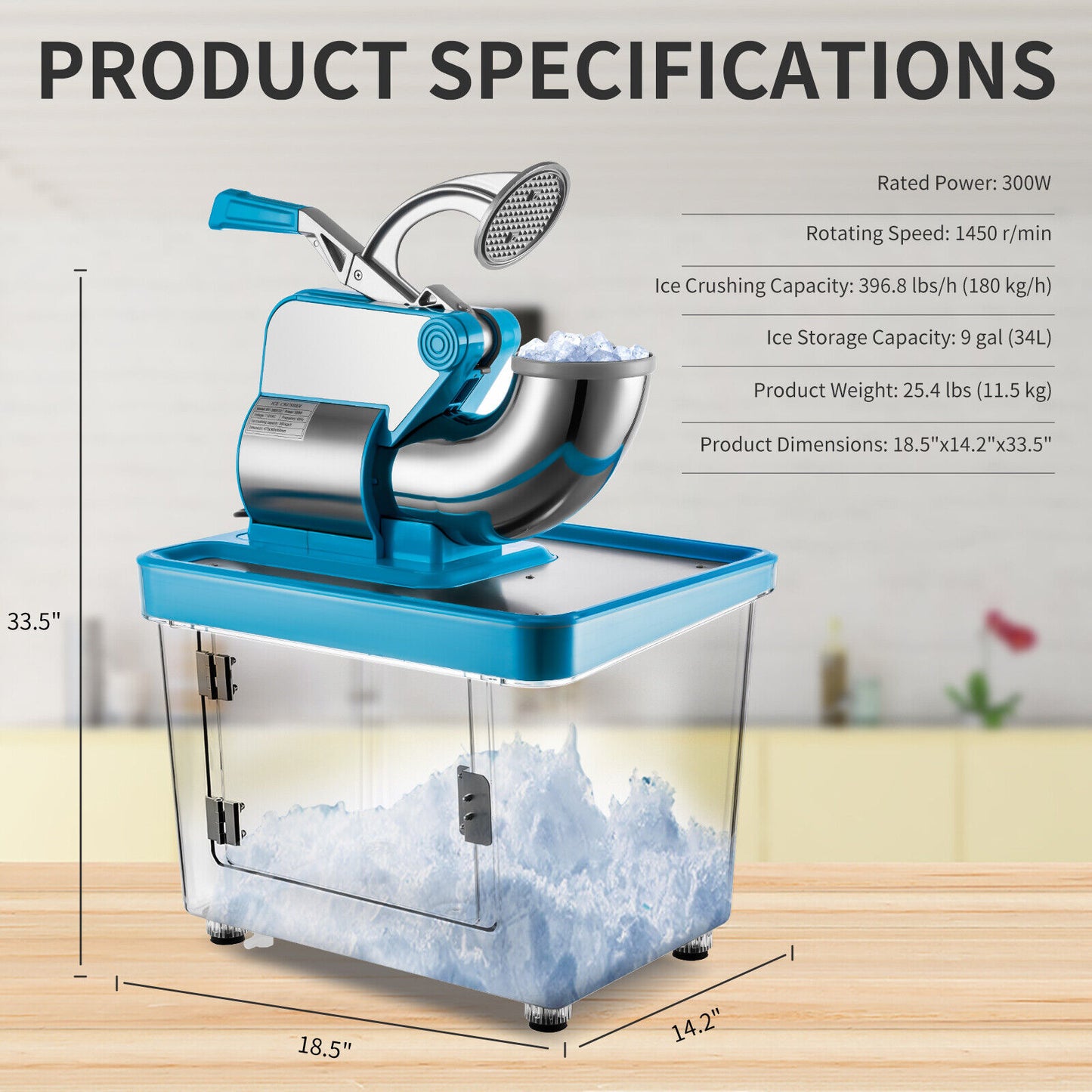 Commercial Snow Cone Machine Electric Ice Shaver Ice Crusher Ice Blender 660lb/h