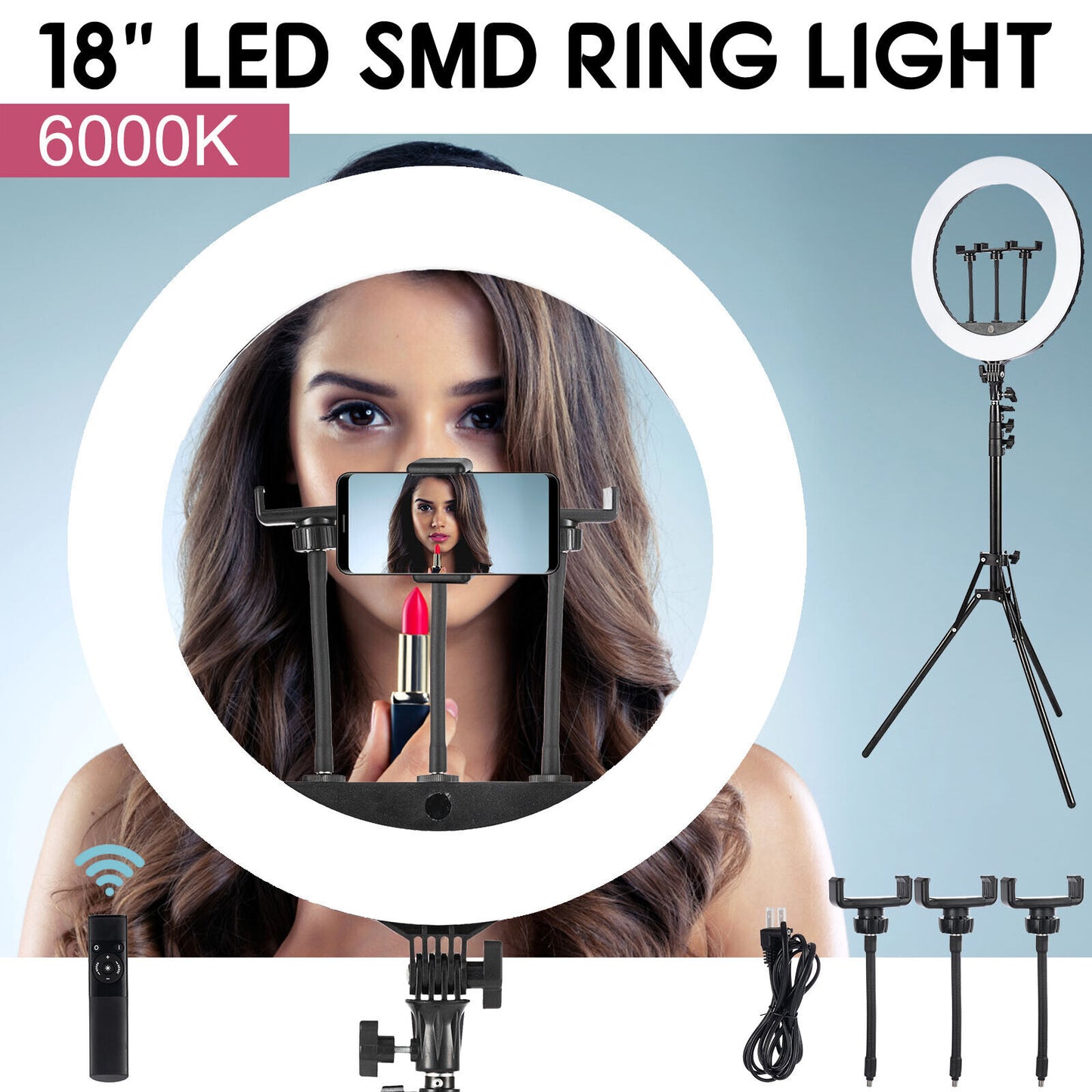 18" LED Ring Light Kit with Stand For Social Media/Beauty Shoot/Photography