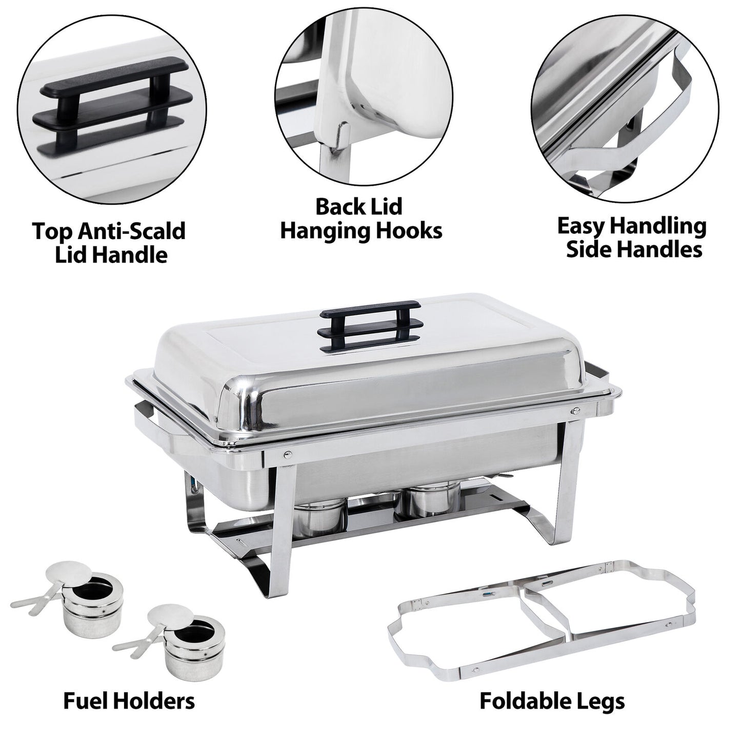 2 Pack 8QT Chafing Dish Food Warmer Stainless Steel Buffet Chafer W/Foldable Leg