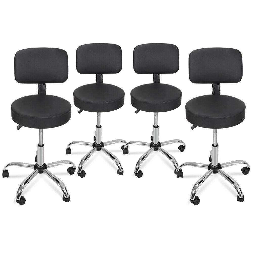 4X Rolling Beauty Salon Stool Chair Black Adjustable Hydraulic Swivel Spa W/Back
