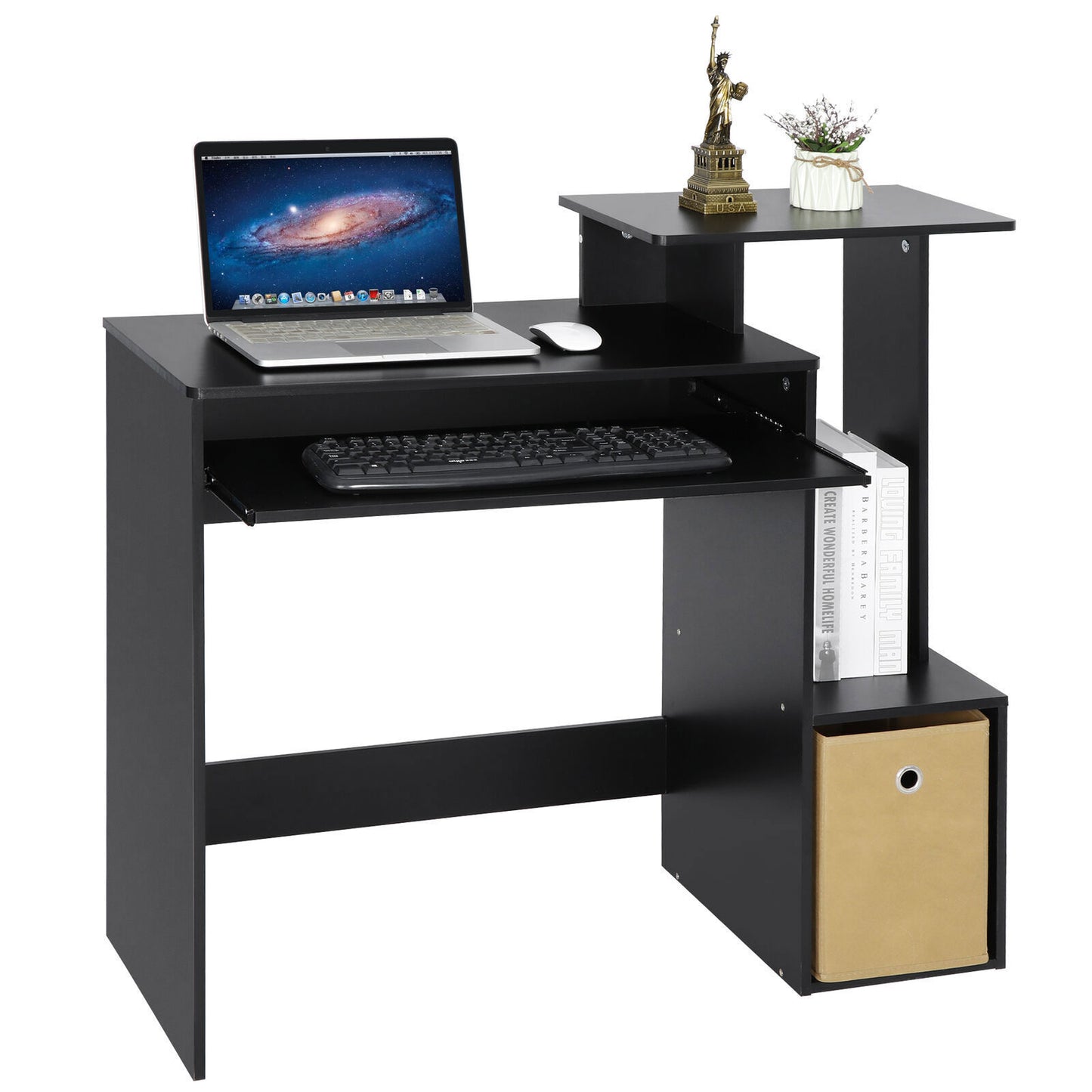 39"Computer Desk Gaming Writing Study Table with Keyboard Tray Home Office Black
