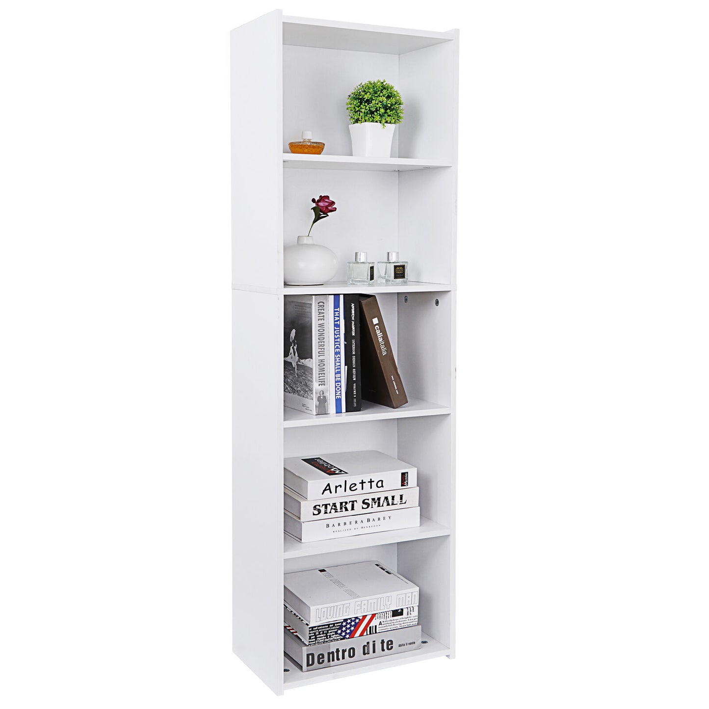 5-Tier Reversible Color Open Shelf Bookcase  Bookcase Bookshelf Storage White