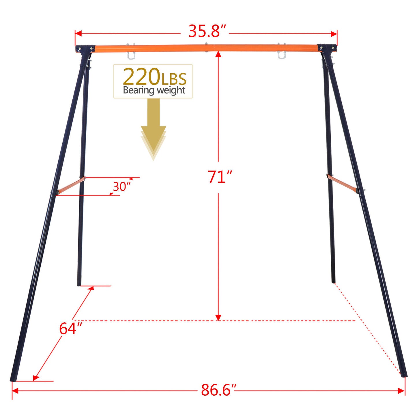 Powder-Coated Steel Swing Set Frame Stand Weatherproof MAX 220 LBs Kids