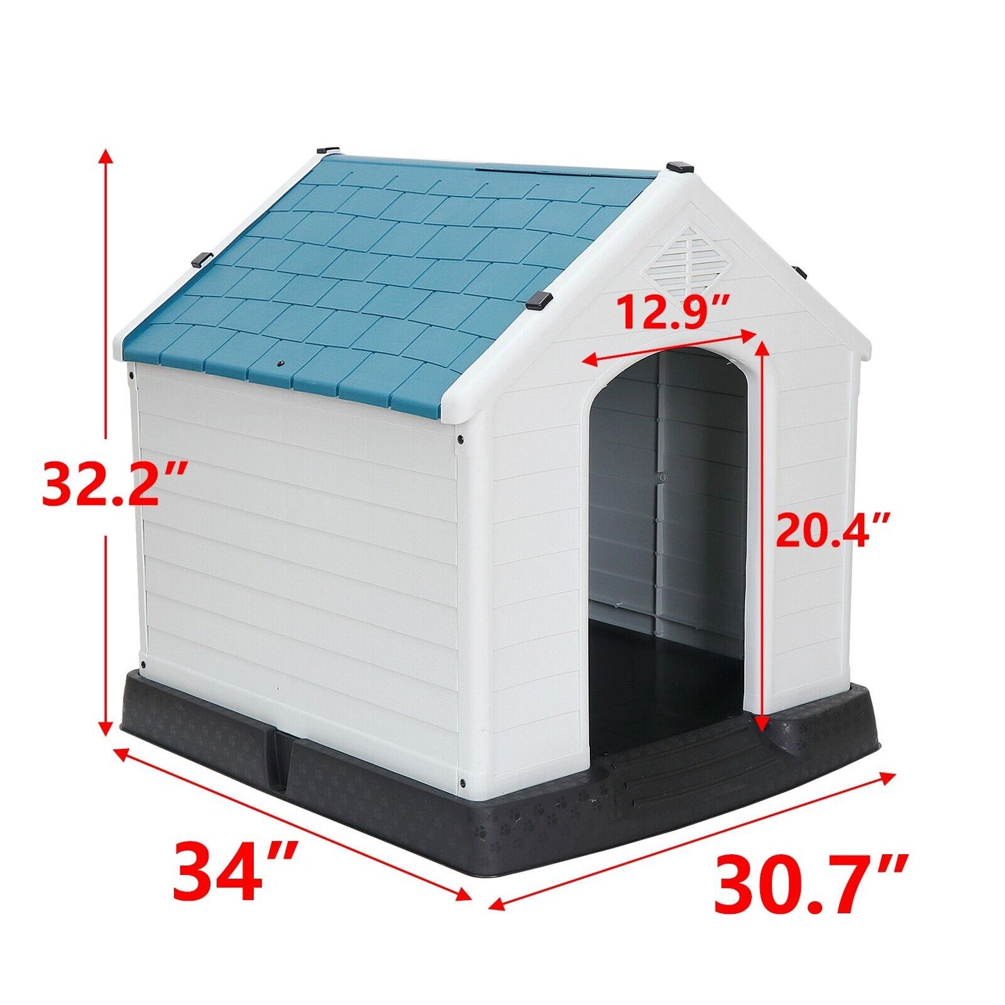 32" Plastic Outdoor Large Dog House Pet Puppy Kennel Weather & Water Resistant