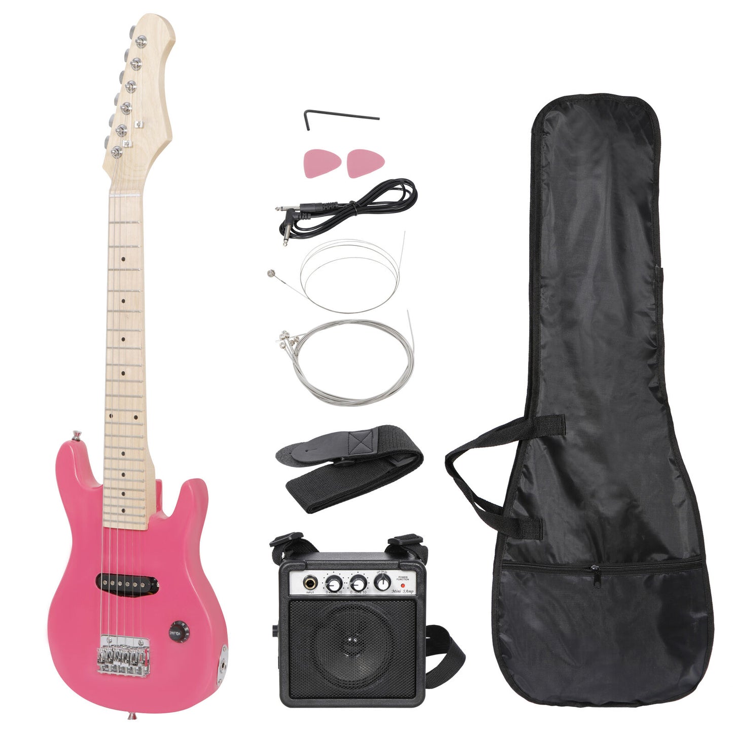 Pink 30" Kids Child with 5 Watt Amp Gig Bag Case Electric Guitar 6 String