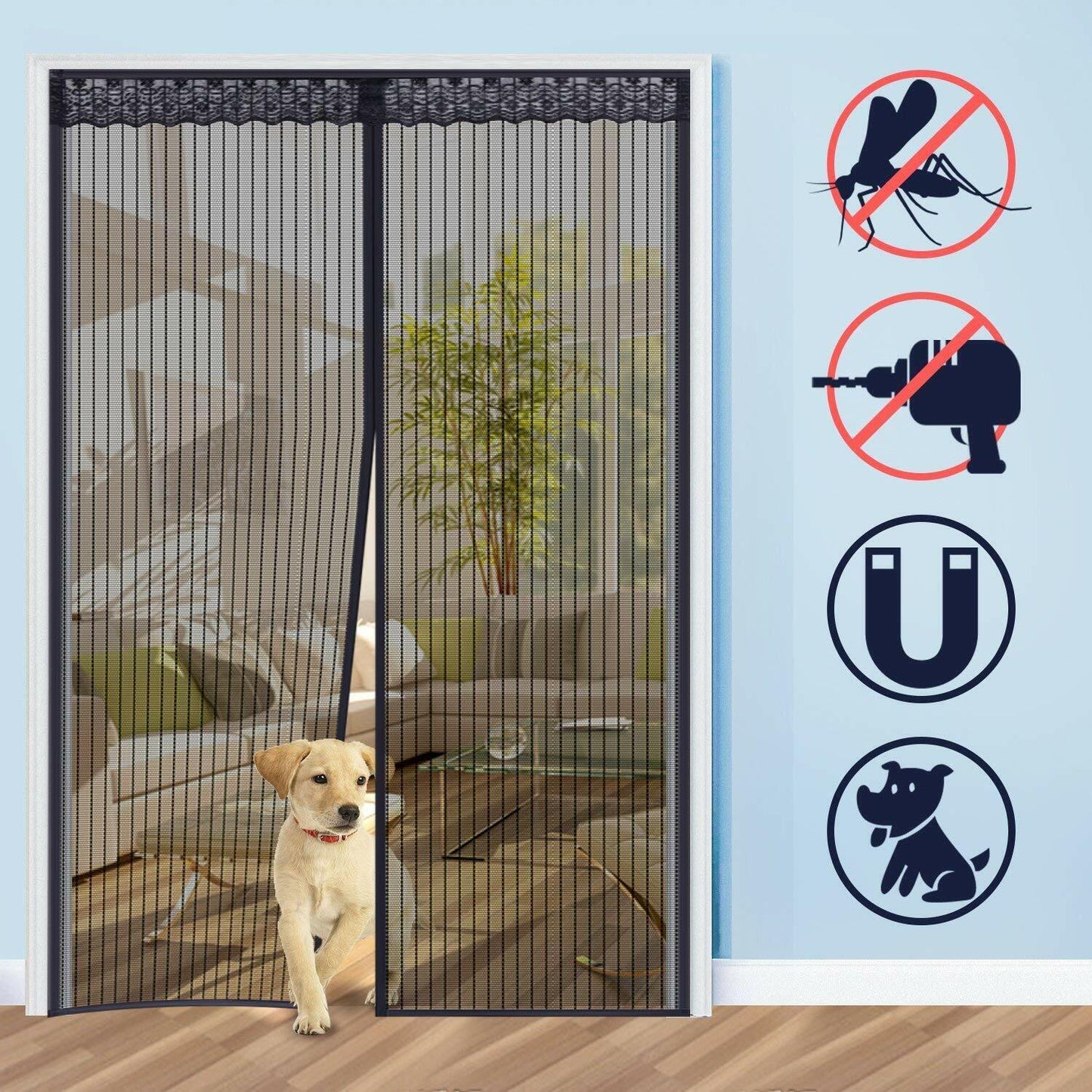 Magnetic Screen Door Heavy Duty Hands-Free Mosquito Mesh Anti Bugs Fly Curtain