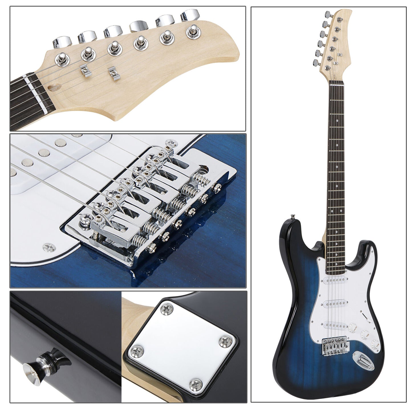 Blue Full Size Electric Guitar with Amp, Case and Accessories Pack Beginner