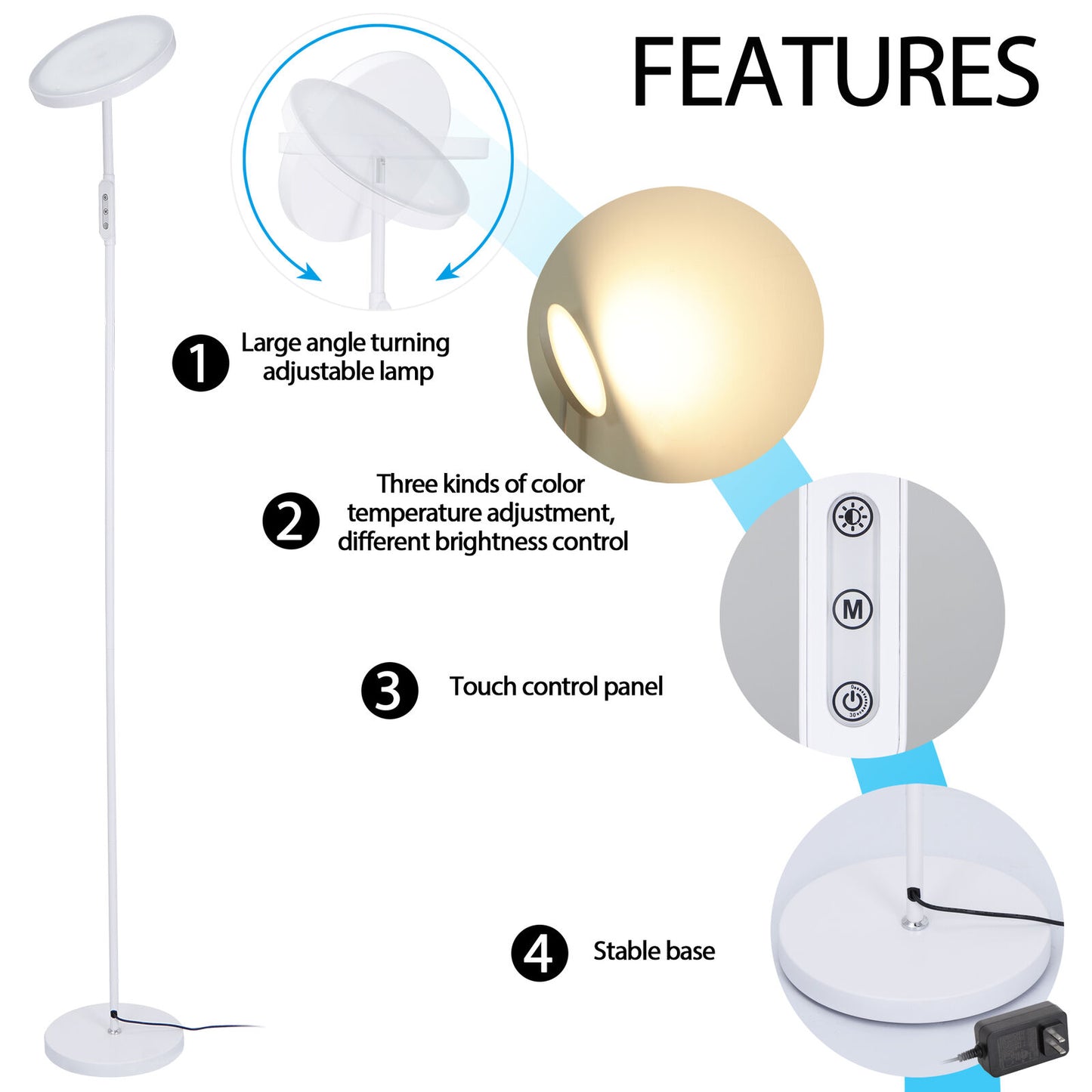 66" High LED Floor Lamp High Lumen Light  for Living Rooms and Offices Dimmable