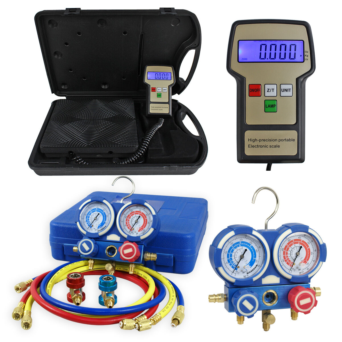 AC Manifold Gauge Set R134a/R22 W/ Digital Electronic Refrigerant Charging Scale