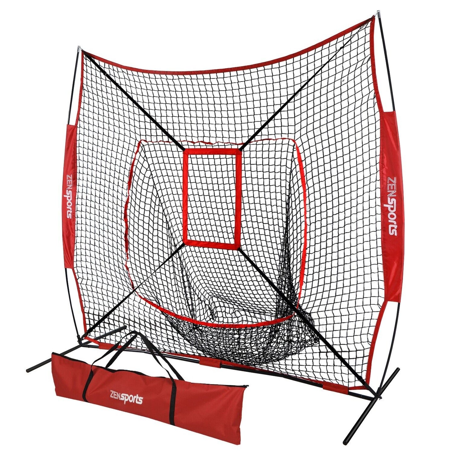 Portable Baseball Softball Practice HittingTraining Net 7x7 w/ Strike Zone & Bag