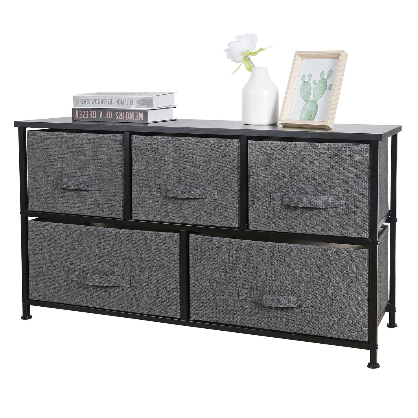 Extra Wide Dresser Storage Tower 5 Drawers Bedroom Hallway Entryway Closets