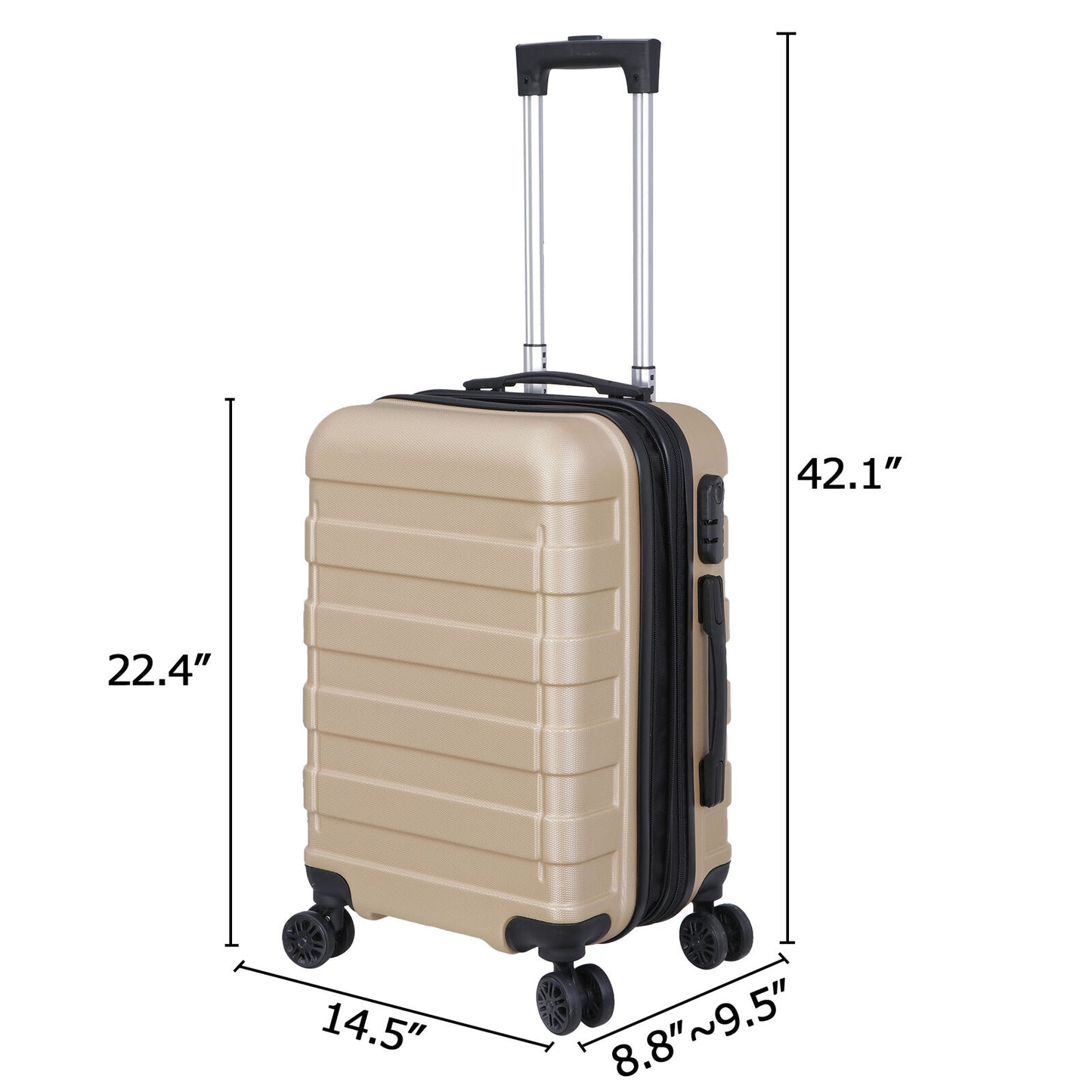 21"Champagne Carry On Luggage Suitcase Expandable Hardside Spinner With 4 Wheels