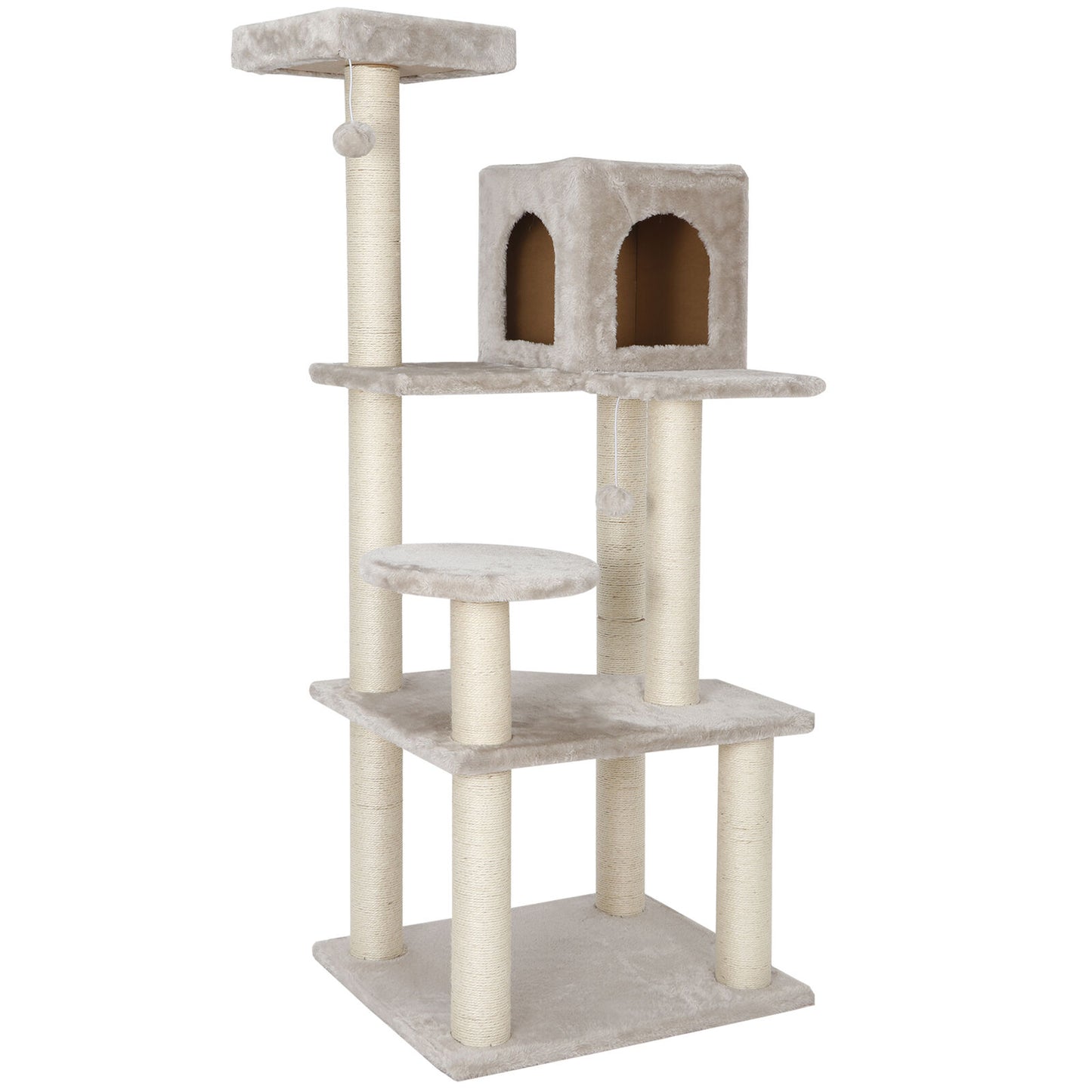 56" Sturdy Cat Tree Condo Tower Pet Large Play House Activity For Rest Beige