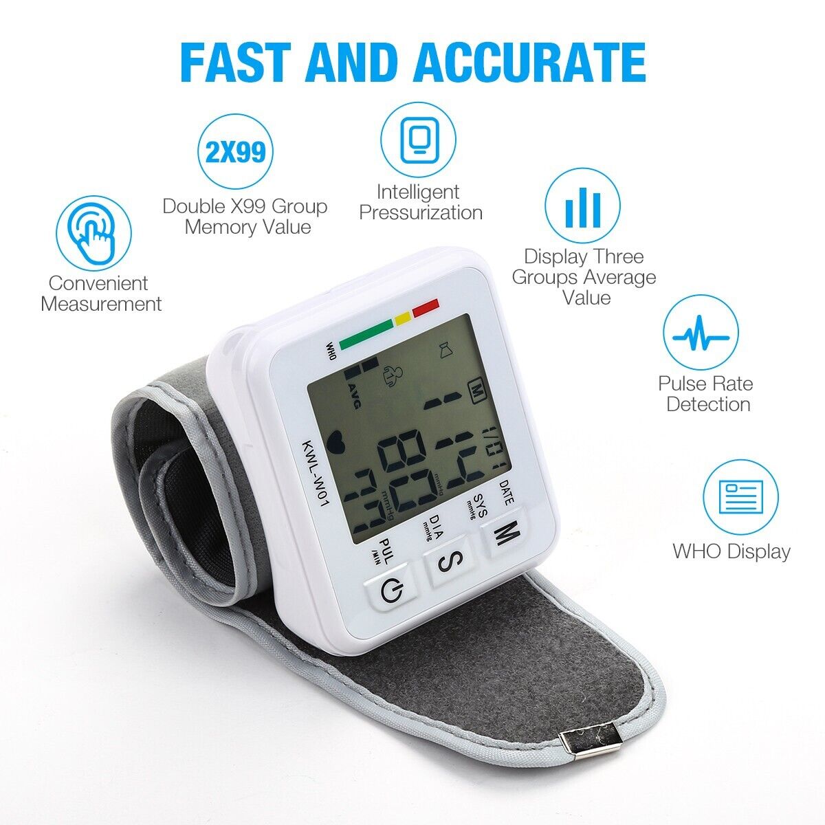 LCD Digital Wrist Blood Pressure Monitor BP Cuff Gauge Automatic Machine Tester