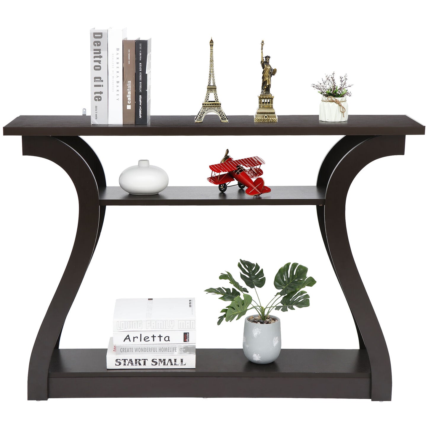 3 Tier Narrow Console Table 47" Accent Sofa Table Curved Legs with Storage Shelf