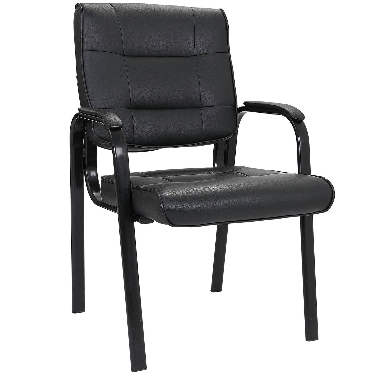 Classic Leather Office Desk Guest Chair Side Chair  with Metal Frame Black