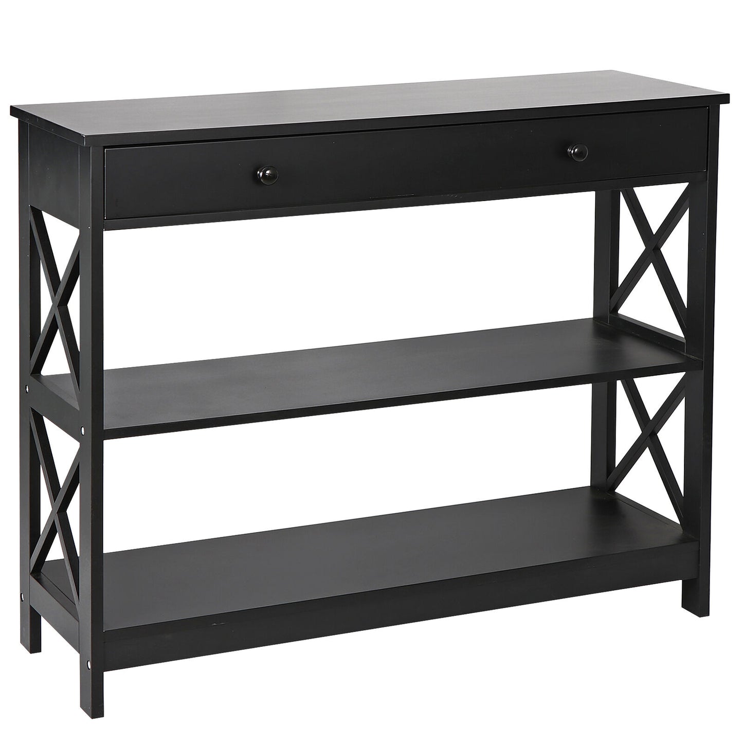 Three Tires X Shaped Multipurpose Entryway Console Table with One Drawer Black