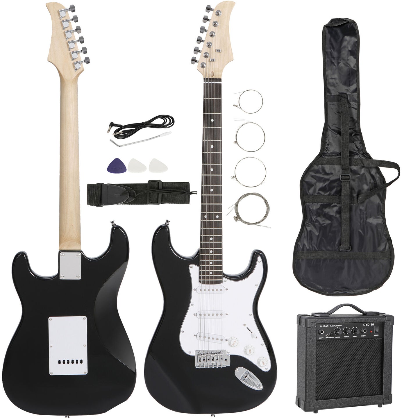 Full Size 39" Electric Guitar w/ 10 Watt Amp Gig Bag Case Guitar Strap Beginners
