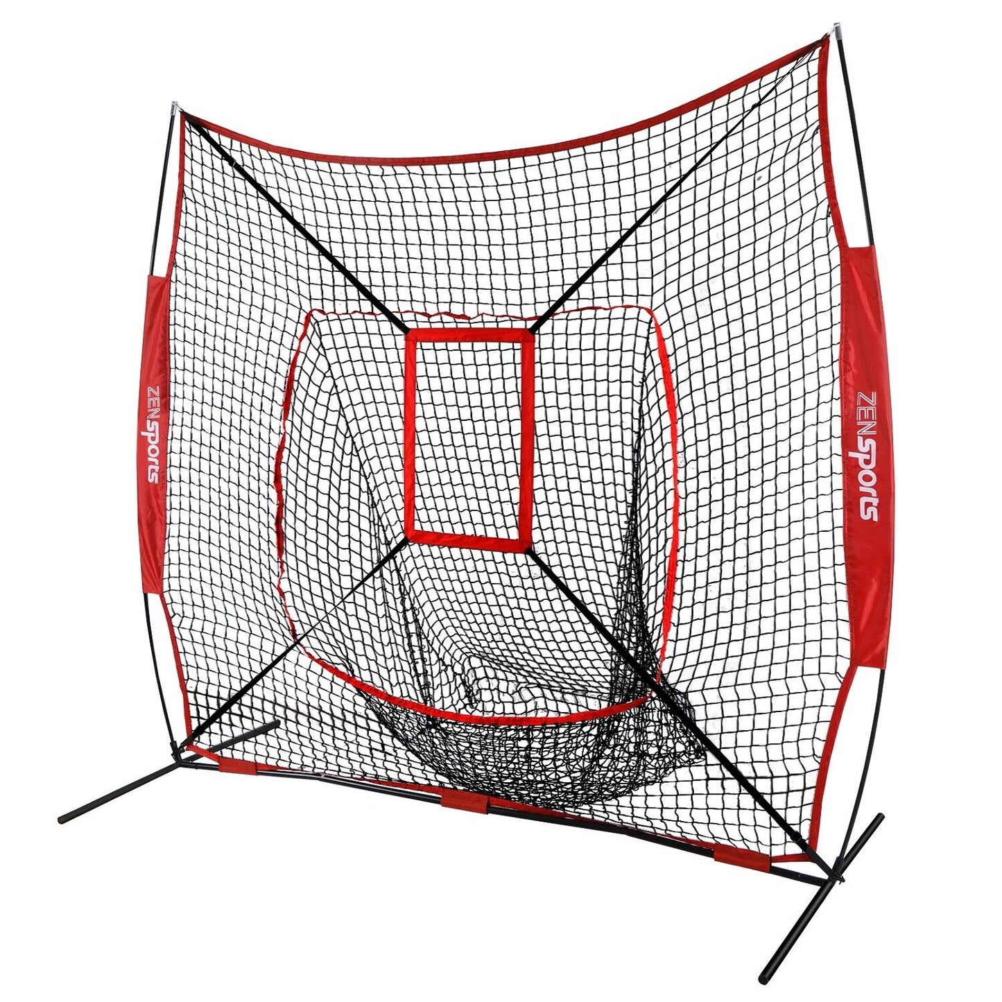 Baseball PracticeTraining Net 7x7 w Strike Zone 28-42" Adjustable Batting Tee