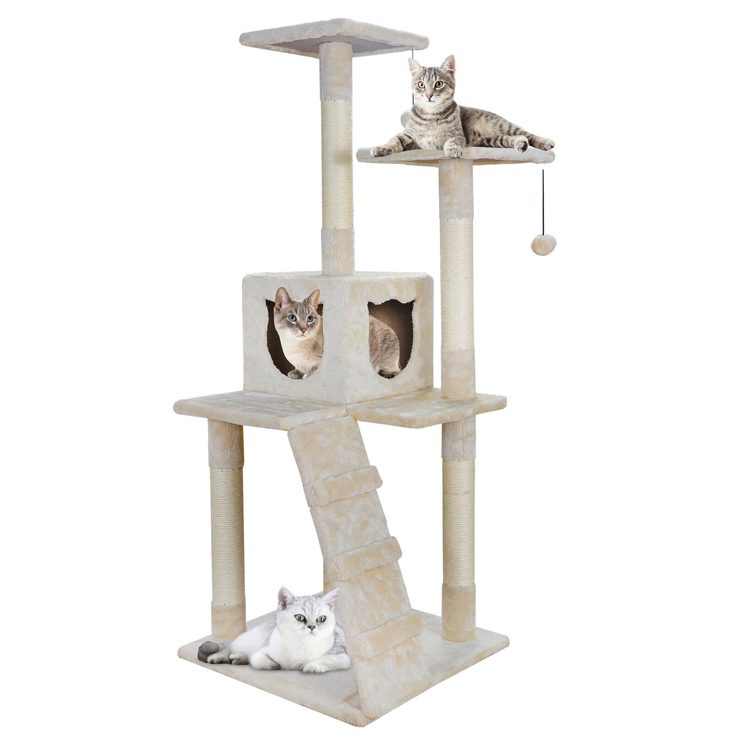 52" Cat Tree Multi-Level Kitten Tower Pet Condo Furniture House Sisal Scratching