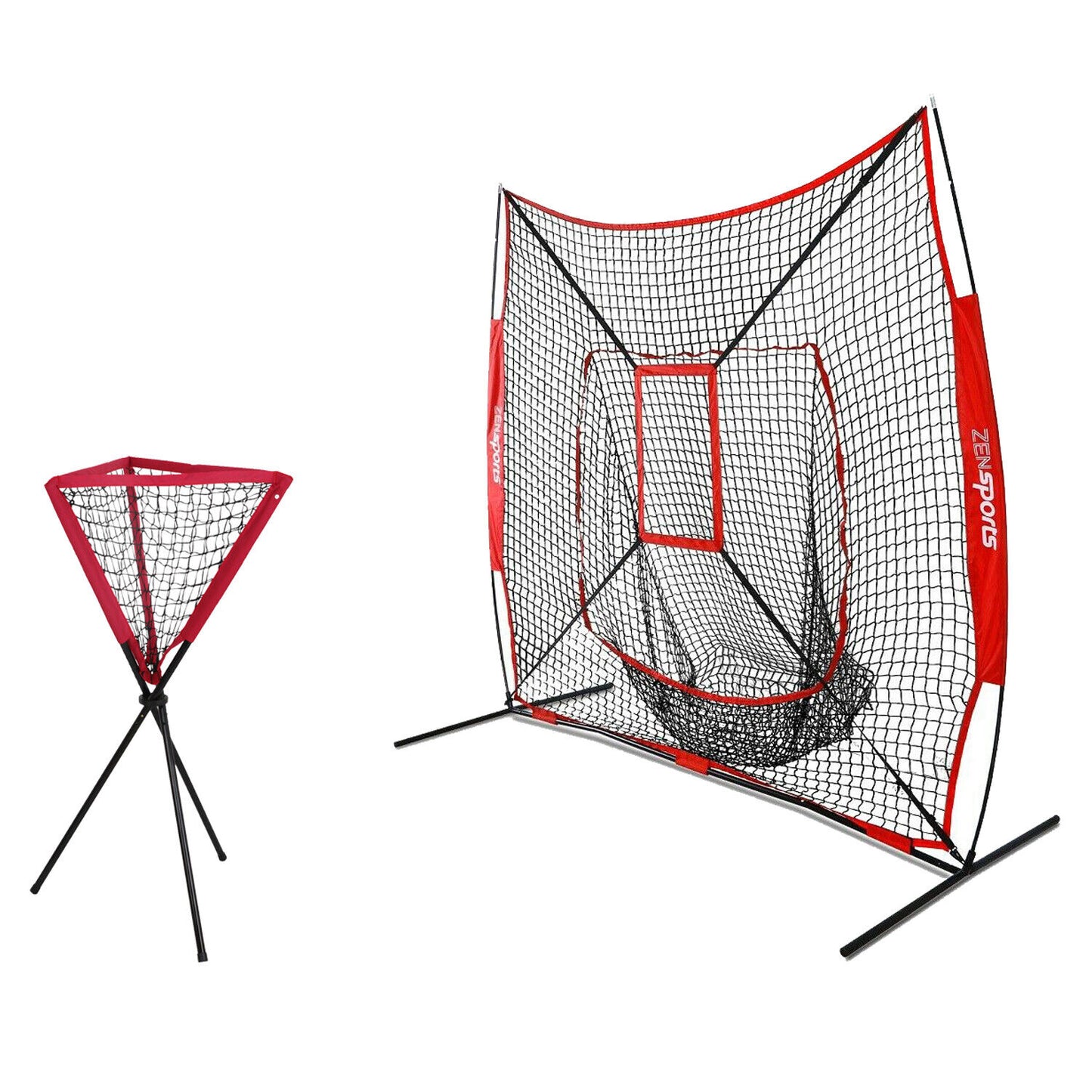 7x7' Baseball Practice Net Thrower Strike Zone +  Tripod Stand Ball Caddy W/ Bag