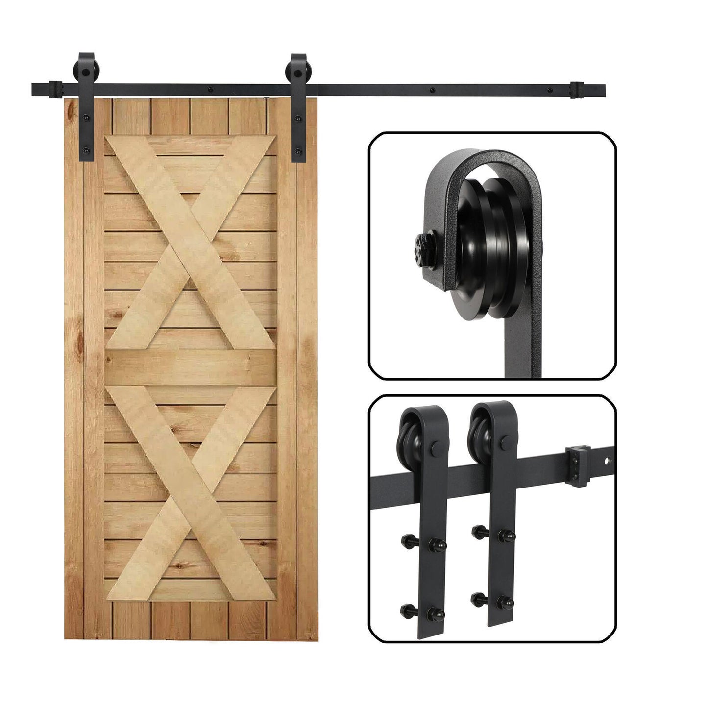 6.6FT Sliding Barn Door Hardware Kit Track Rail Closet Hang Style Roller Black