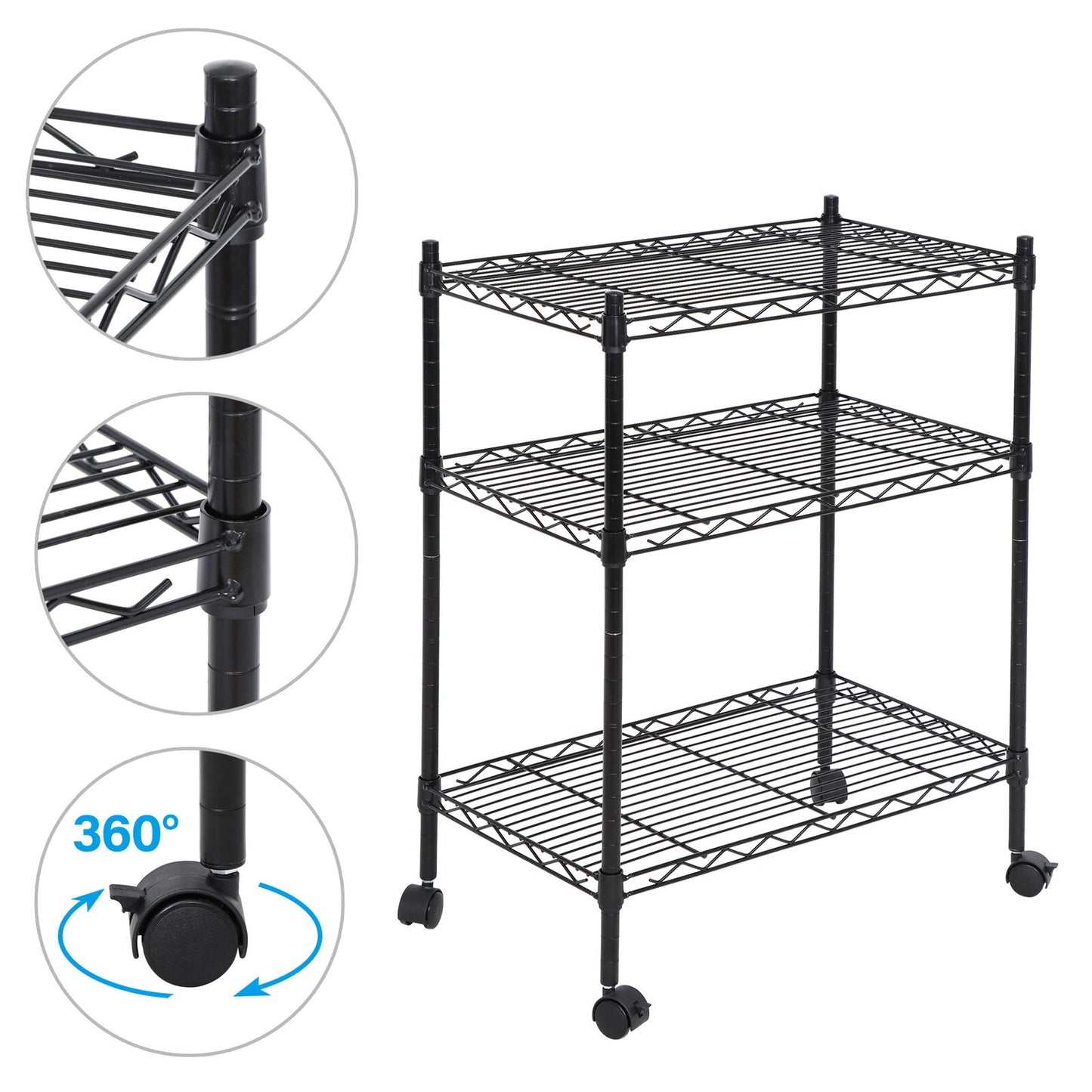 2pcs 3-Shelf Shelving Storage Unit on 2" Wheel Caster Metal Organizer Wire Rack