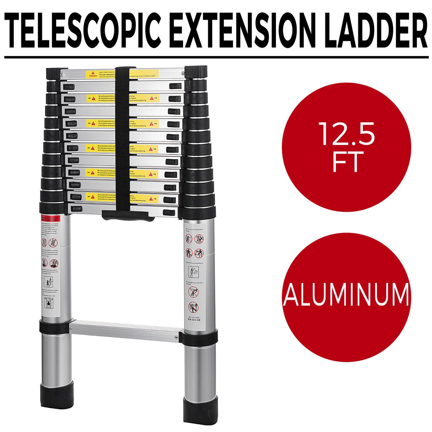 12.5ft Aluminum Folding Telescopic Extension Ladder Heavy Multi Purpose Step